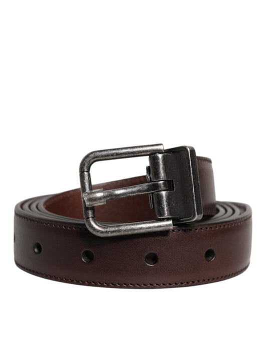 Dolce & Gabbana Brown Leather Silver Metal Buckle Belt - ClickThatClicks 