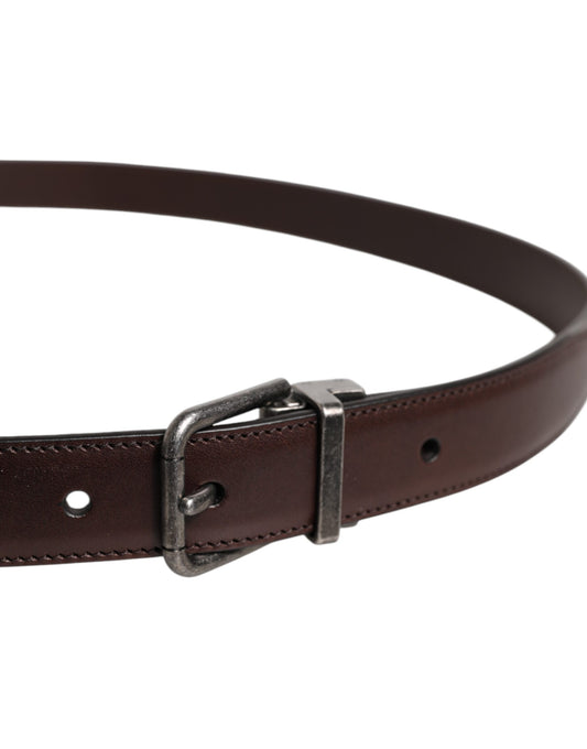 Dolce & Gabbana Brown Leather Silver Metal Buckle Belt - ClickThatClicks 