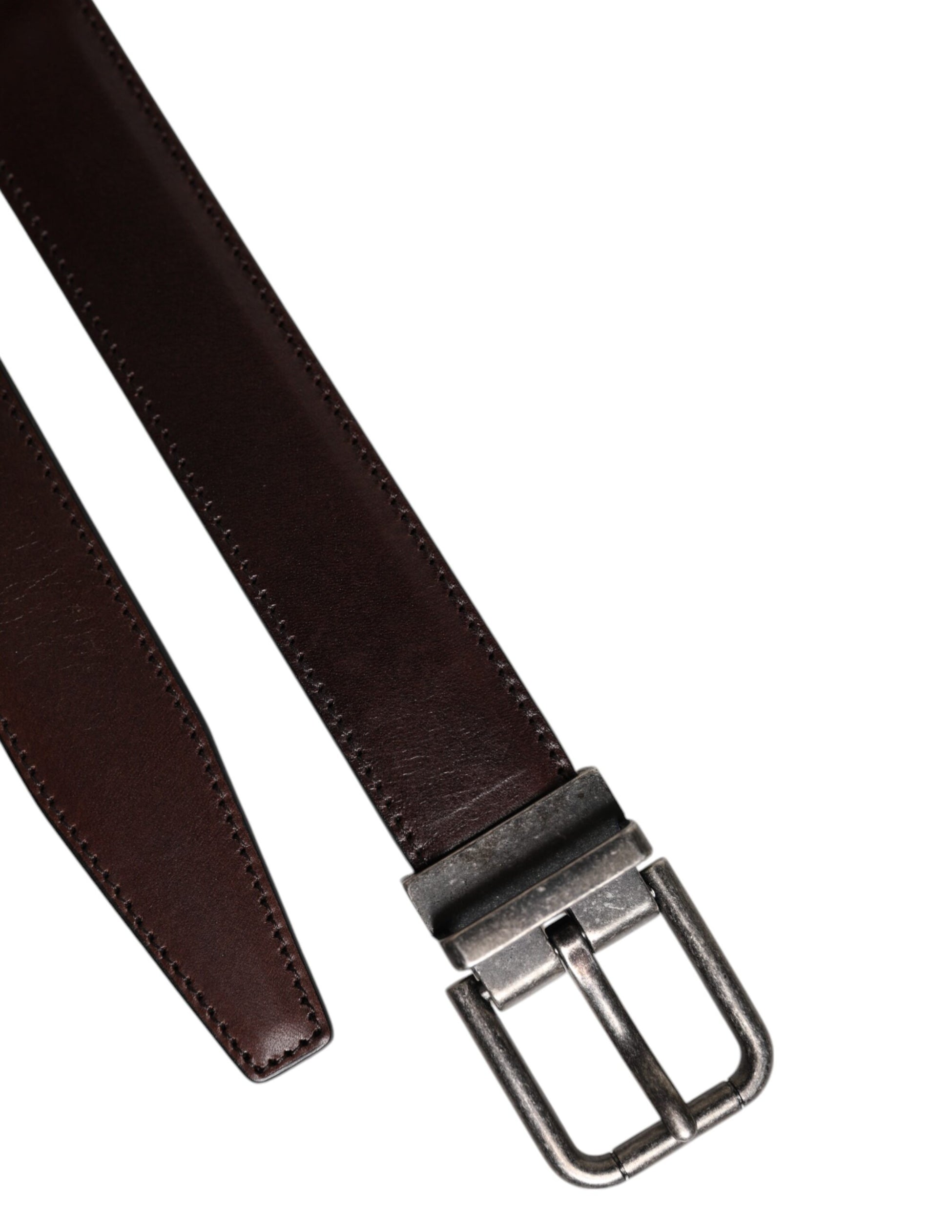Dolce & Gabbana Brown Leather Silver Metal Buckle Belt - ClickThatClicks 