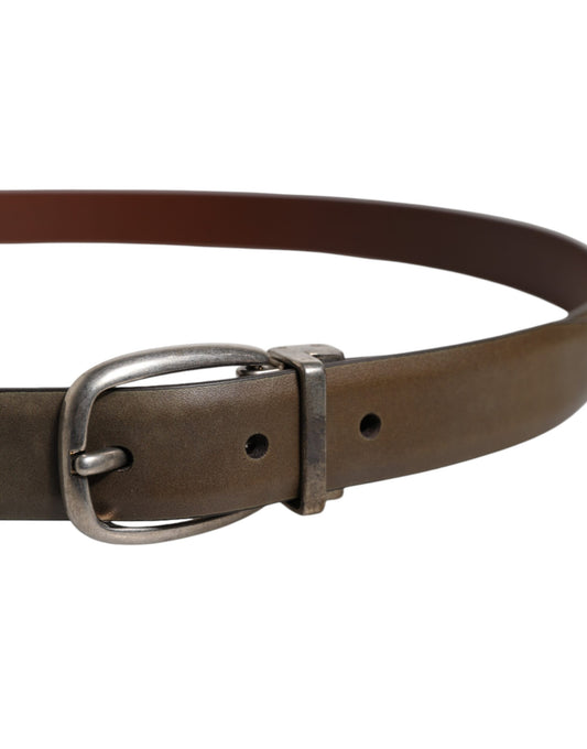 Dolce & Gabbana Brown Leather Classic Metal Logo Buckle Belt - ClickThatClicks 