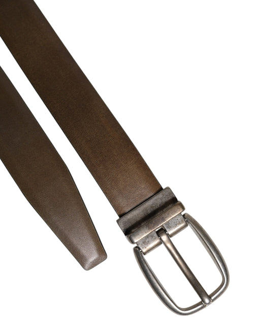 Dolce & Gabbana Brown Leather Classic Metal Logo Buckle Belt - ClickThatClicks 