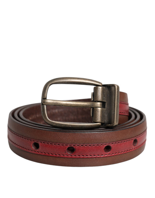 Dolce & Gabbana Burgundy Leather Metal Logo Buckle Belt - ClickThatClicks 