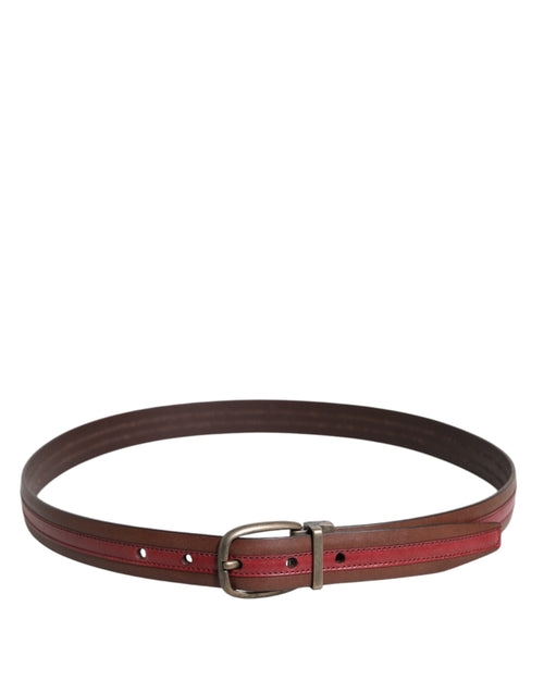 Dolce & Gabbana Burgundy Leather Metal Logo Buckle Belt - ClickThatClicks 