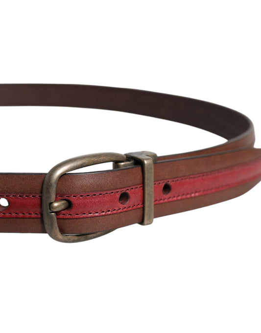 Dolce & Gabbana Burgundy Leather Metal Logo Buckle Belt - ClickThatClicks 