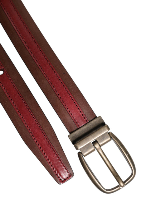 Dolce & Gabbana Burgundy Leather Metal Logo Buckle Belt - ClickThatClicks 