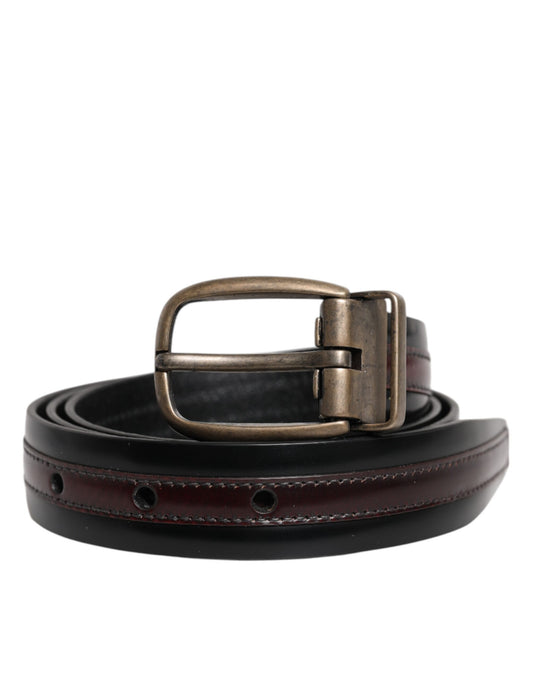 Dolce & Gabbana Black Burgundy Calfskin Metal Logo Buckle Belt - ClickThatClicks 