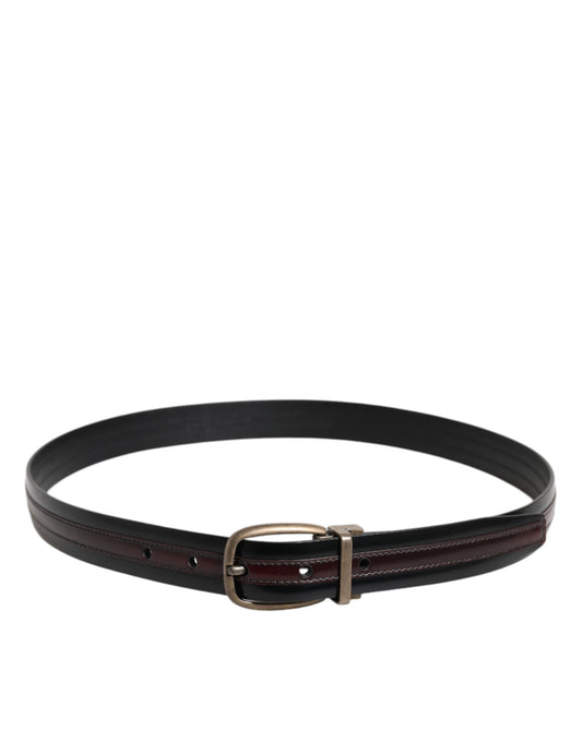 Dolce & Gabbana Black Burgundy Calfskin Metal Logo Buckle Belt - ClickThatClicks 