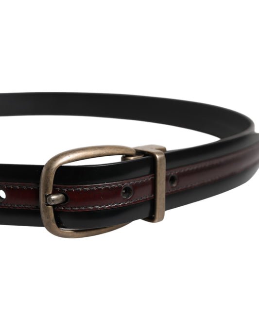 Dolce & Gabbana Black Burgundy Calfskin Metal Logo Buckle Belt - ClickThatClicks 