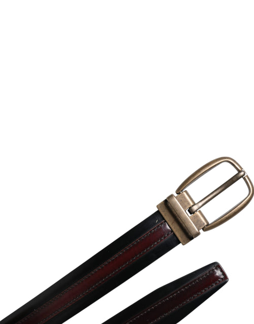 Dolce & Gabbana Black Burgundy Calfskin Metal Logo Buckle Belt - ClickThatClicks 
