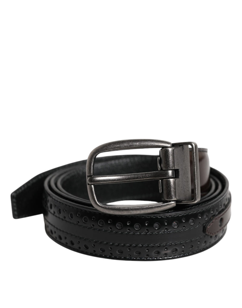 Dolce & Gabbana Black Brown Leather Classic Metal Buckle Belt