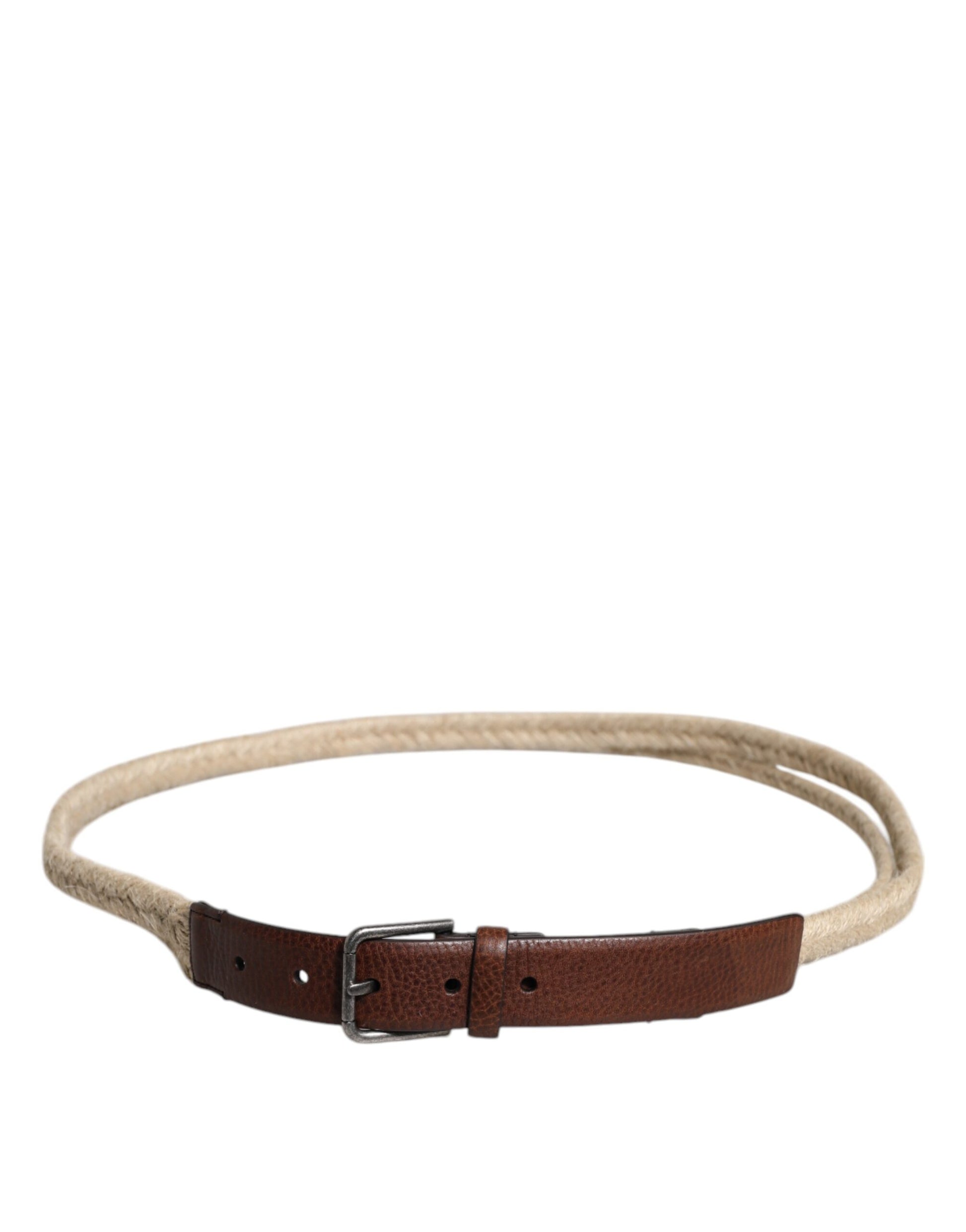 Dolce & Gabbana Brown Jute Leather Woven Metal Buckle Belt - ClickThatClicks 