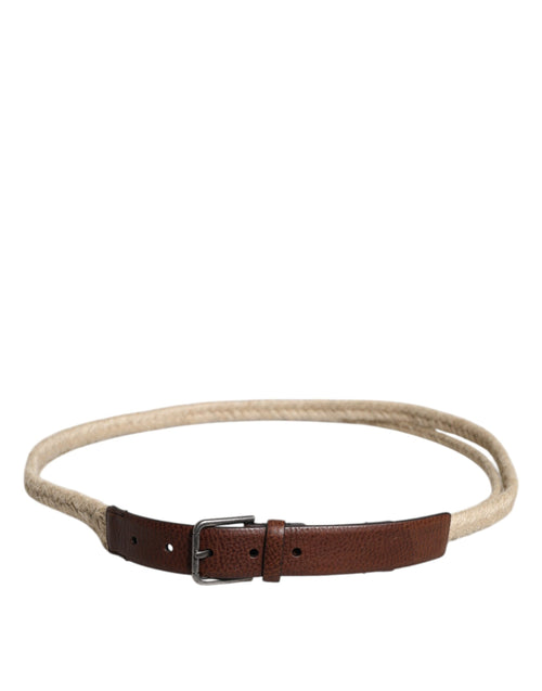 Dolce & Gabbana Brown Jute Leather Woven Metal Buckle Belt - ClickThatClicks 