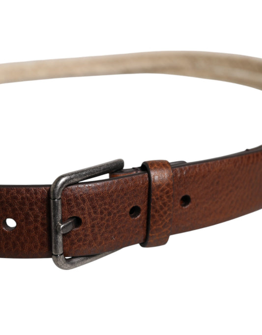 Dolce & Gabbana Brown Jute Leather Woven Metal Buckle Belt - ClickThatClicks 