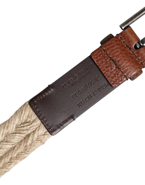Dolce & Gabbana Brown Jute Leather Woven Metal Buckle Belt - ClickThatClicks 