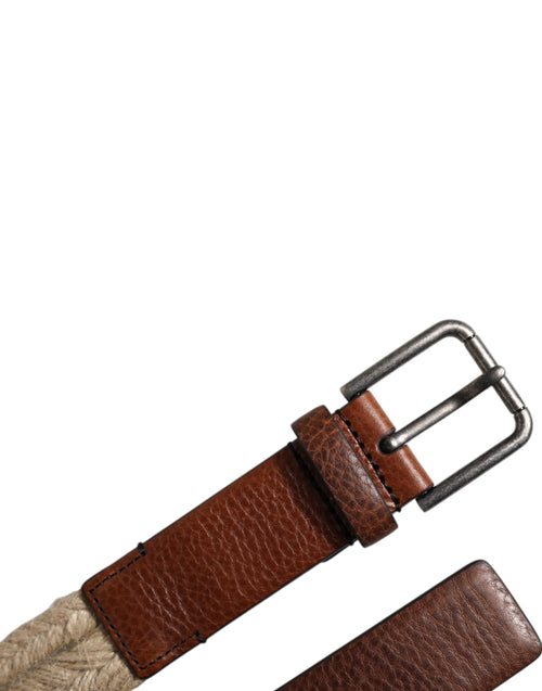 Dolce & Gabbana Brown Jute Leather Woven Metal Buckle Belt - ClickThatClicks 