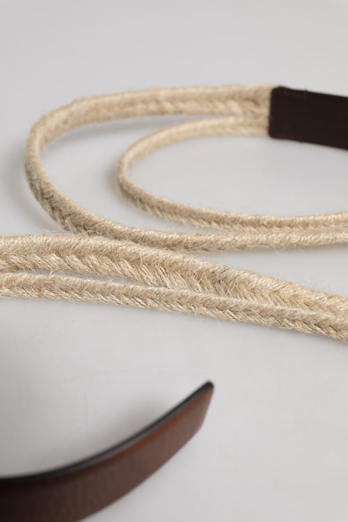 Dolce & Gabbana Brown Jute Leather Woven Metal Buckle Belt - ClickThatClicks 