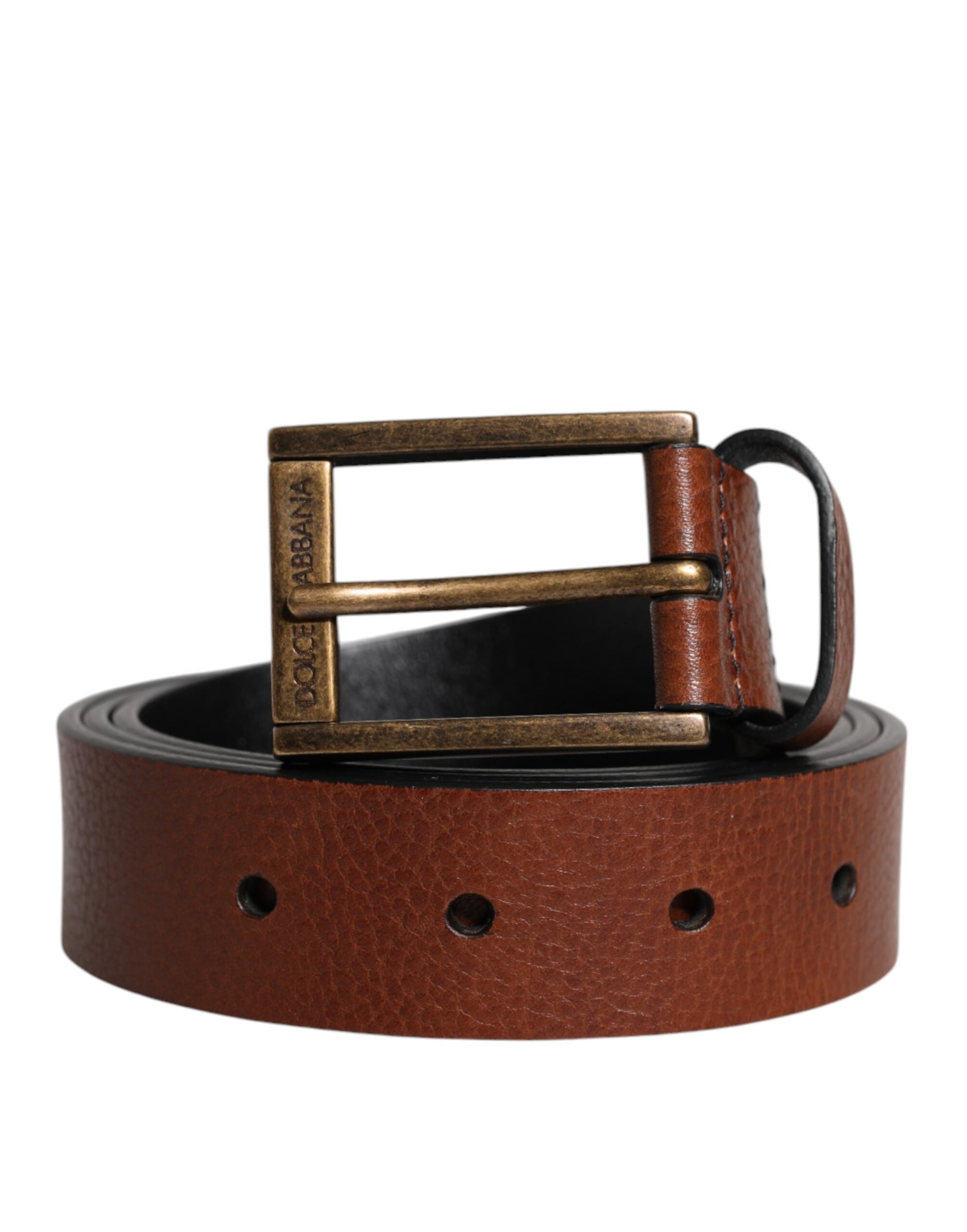 Dolce & Gabbana Brown Calf Leather Classic Metal Buckle Belt - ClickThatClicks 