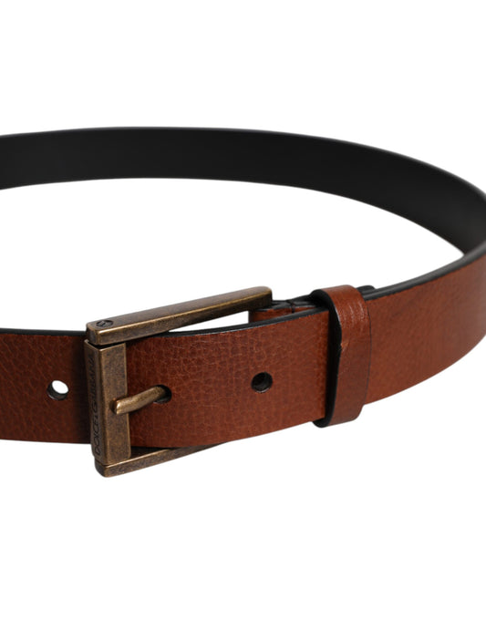 Dolce & Gabbana Brown Calf Leather Classic Metal Buckle Belt - ClickThatClicks 
