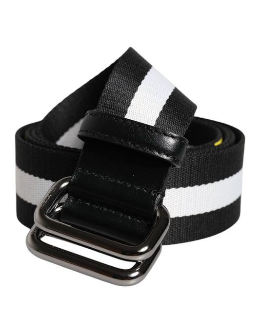 Dolce & Gabbana Black Yellow Logo Striped Metal Buckle Belt - ClickThatClicks 