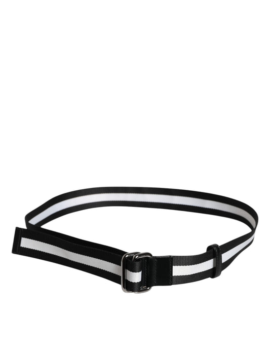 Dolce & Gabbana Black Yellow Logo Striped Metal Buckle Belt - ClickThatClicks 