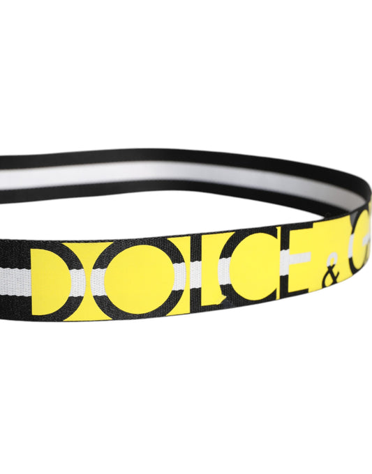 Dolce & Gabbana Black Yellow Logo Striped Metal Buckle Belt - ClickThatClicks 