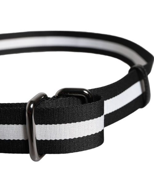 Dolce & Gabbana Black Yellow Logo Striped Metal Buckle Belt - ClickThatClicks 
