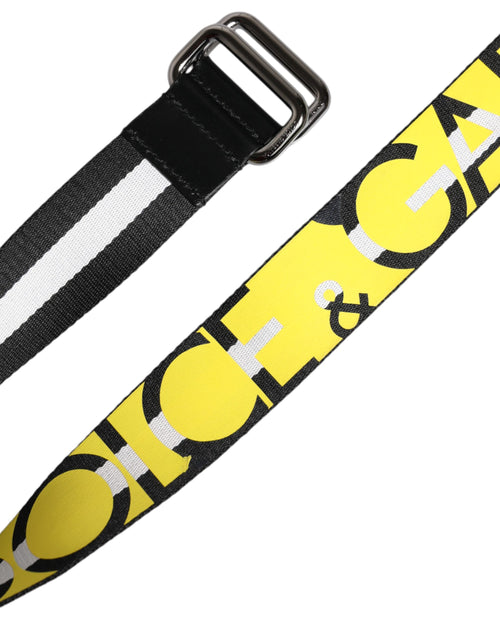 Dolce & Gabbana Black Yellow Logo Striped Metal Buckle Belt - ClickThatClicks 