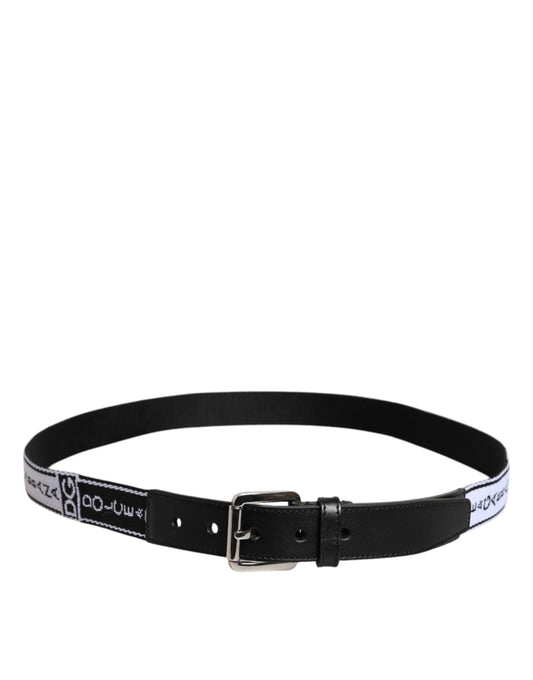Dolce & Gabbana Black White Printed Metal Logo Buckle Belt - ClickThatClicks 