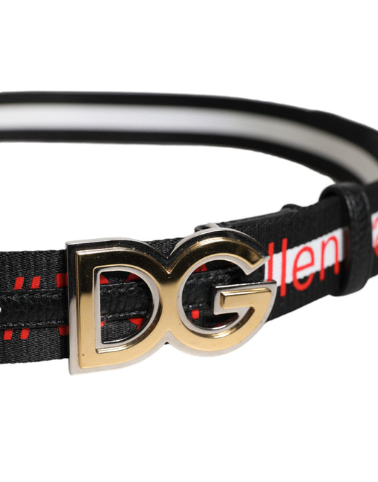 Dolce & Gabbana Black White Printed Metal Logo Buckle Belt - ClickThatClicks 