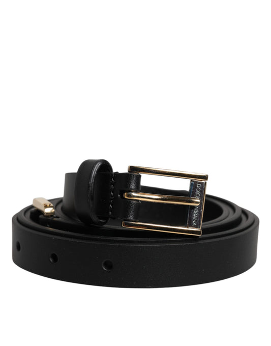 Dolce & Gabbana Black Calfskin Classic Metal Logo Buckle Belt - ClickThatClicks 