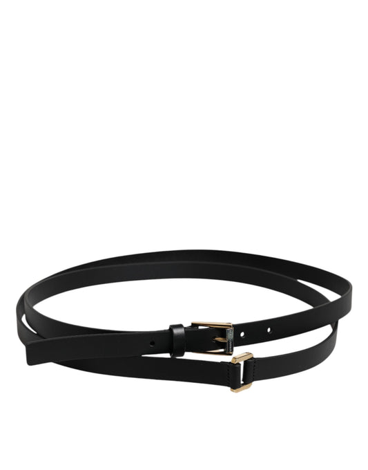 Dolce & Gabbana Black Calfskin Classic Metal Logo Buckle Belt - ClickThatClicks 