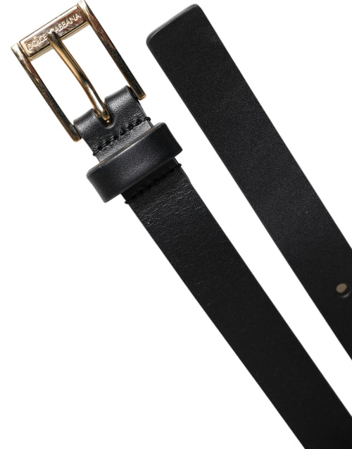 Dolce & Gabbana Black Calfskin Classic Metal Logo Buckle Belt - ClickThatClicks 