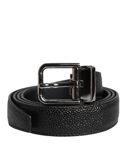 Dolce & Gabbana Black Calf Leather Classic Metal Buckle Belt - ClickThatClicks 