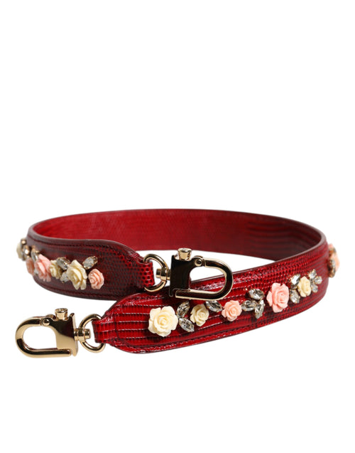 Dolce & Gabbana Red Leather Floral Embellish Bag Shoulder Strap - ClickThatClicks 