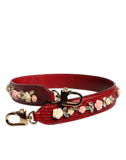 Dolce & Gabbana Red Leather Floral Embellish Bag Shoulder Strap - ClickThatClicks 