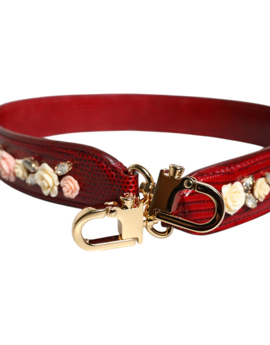Dolce & Gabbana Red Leather Floral Embellish Bag Shoulder Strap - ClickThatClicks 