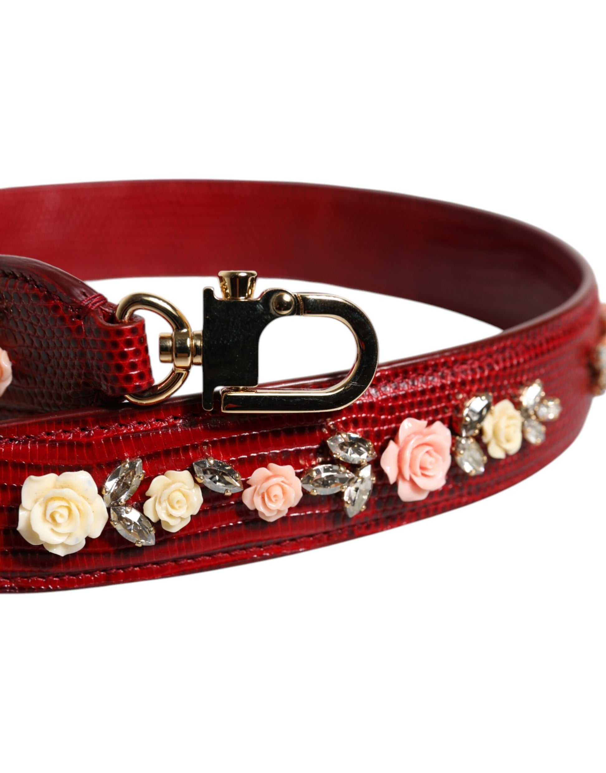 Dolce & Gabbana Red Leather Floral Embellish Bag Shoulder Strap - ClickThatClicks 