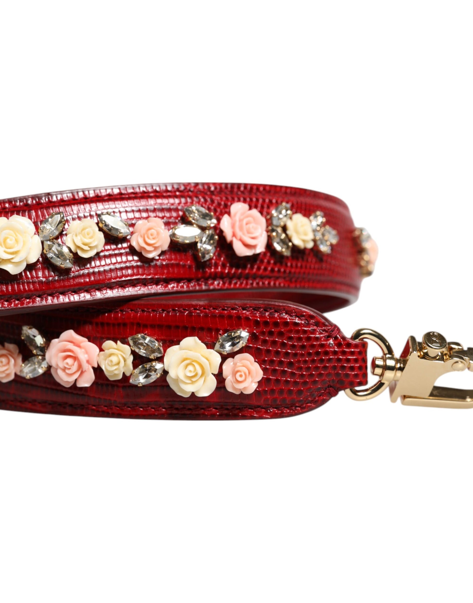 Dolce & Gabbana Red Leather Floral Embellish Bag Shoulder Strap - ClickThatClicks 