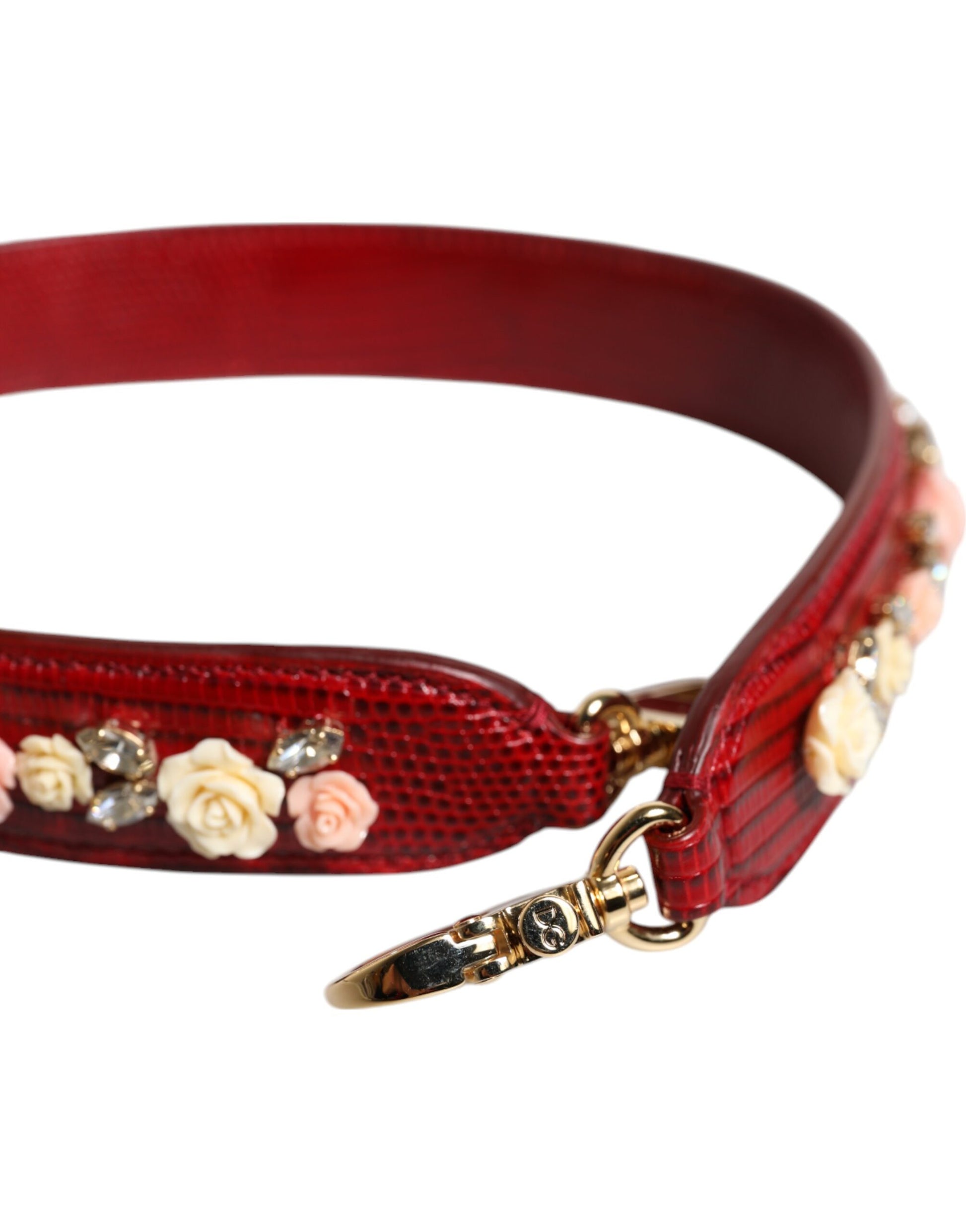 Dolce & Gabbana Red Leather Floral Embellish Bag Shoulder Strap - ClickThatClicks 