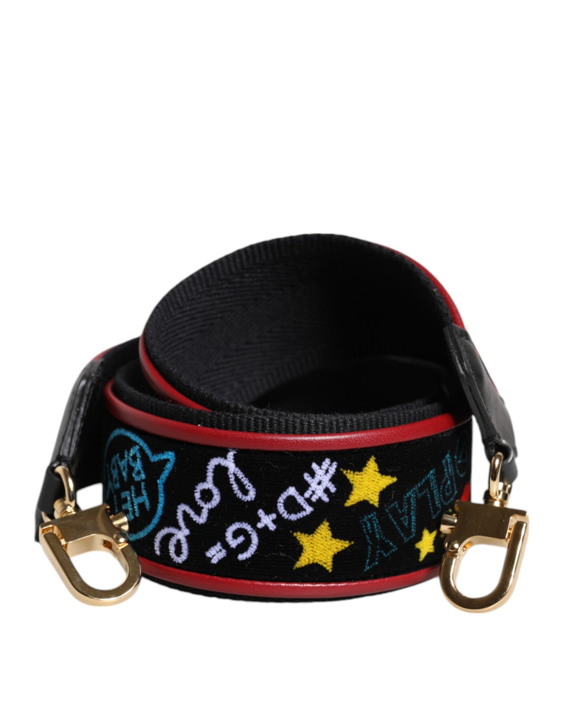 Dolce & Gabbana Black Cotton Printed Bag Shoulder Strap - ClickThatClicks 