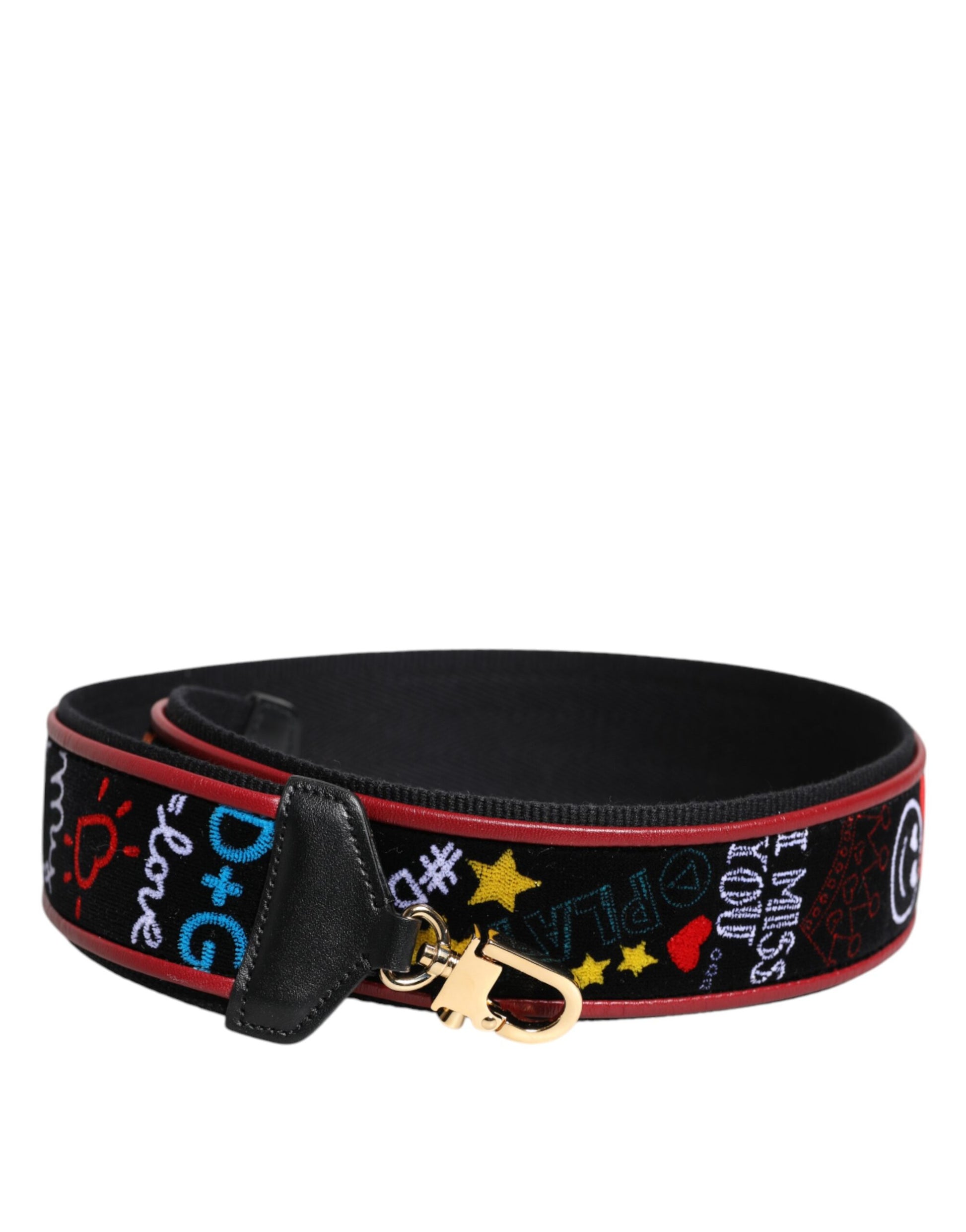 Dolce & Gabbana Black Cotton Printed Bag Shoulder Strap - ClickThatClicks 