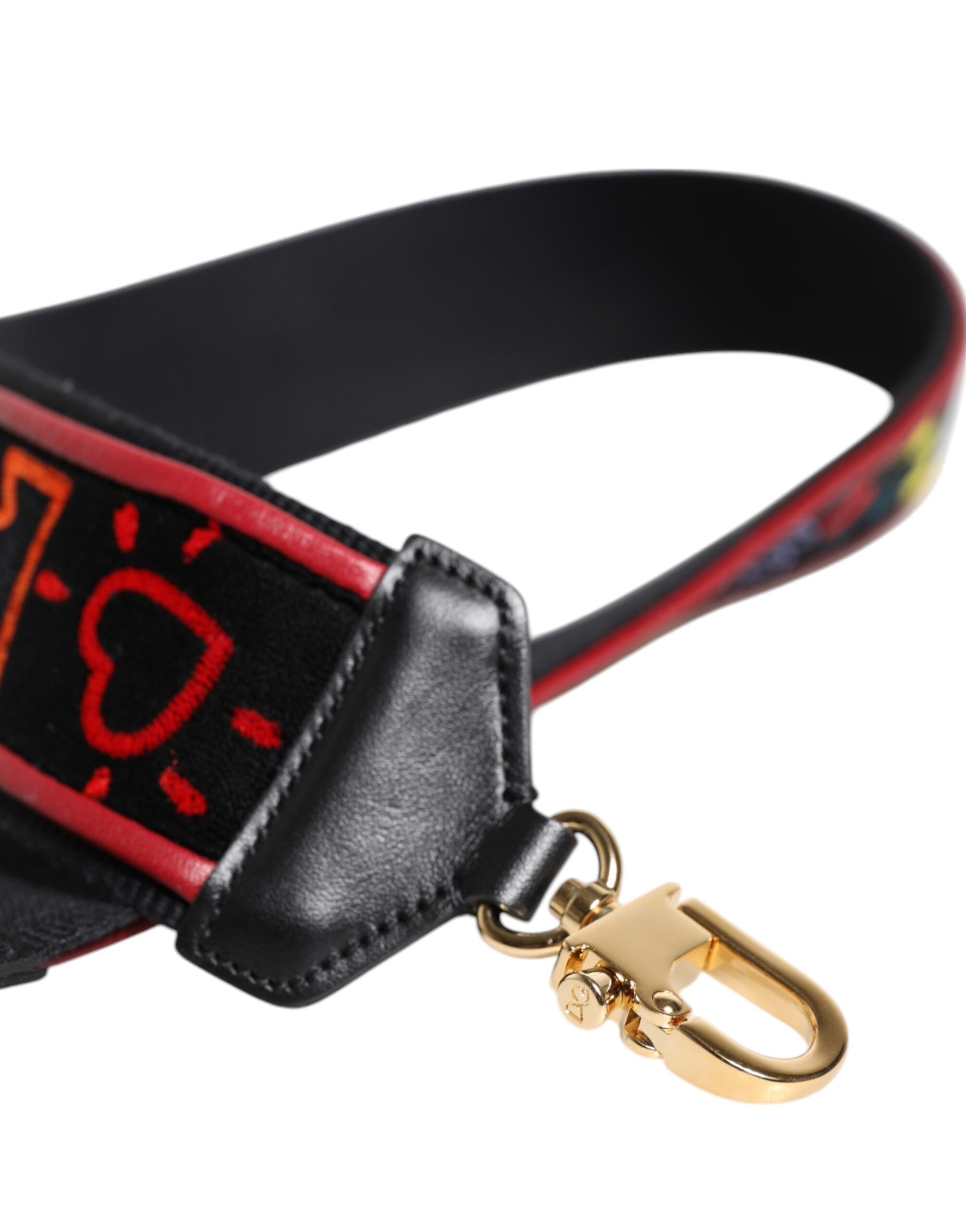 Dolce & Gabbana Black Cotton Printed Bag Shoulder Strap - ClickThatClicks 