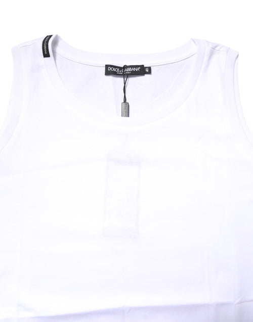 Dolce & Gabbana White Cotton Sleeveless Crew Neck T-shirt - ClickThatClicks 