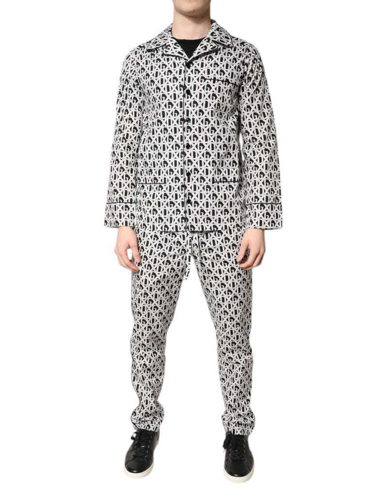 Dolce & Gabbana Black White DG Print Cotton Pajama Set Sleepwear