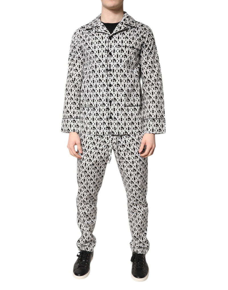 Dolce & Gabbana Black White DG Print Cotton Pajama Set Sleepwear