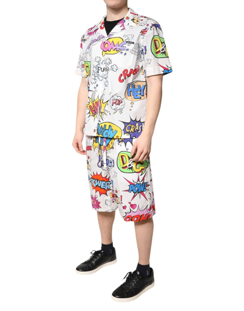 Dolce & Gabbana White Cartoon Print Cotton Men Pajama Set Sleepwear - ClickThatClicks 