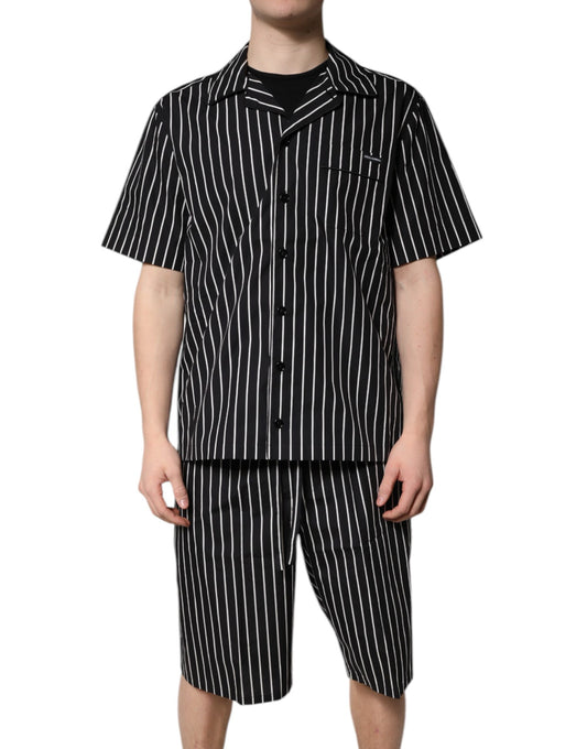 Dolce & Gabbana Black White Stripes Cotton Men Pajama Set Sleepwear - ClickThatClicks 