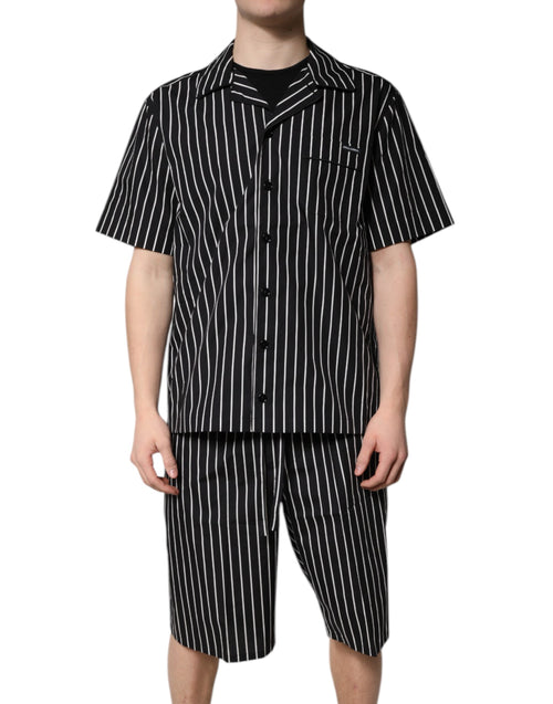 Dolce & Gabbana Black White Stripes Cotton Men Pajama Set Sleepwear - ClickThatClicks 