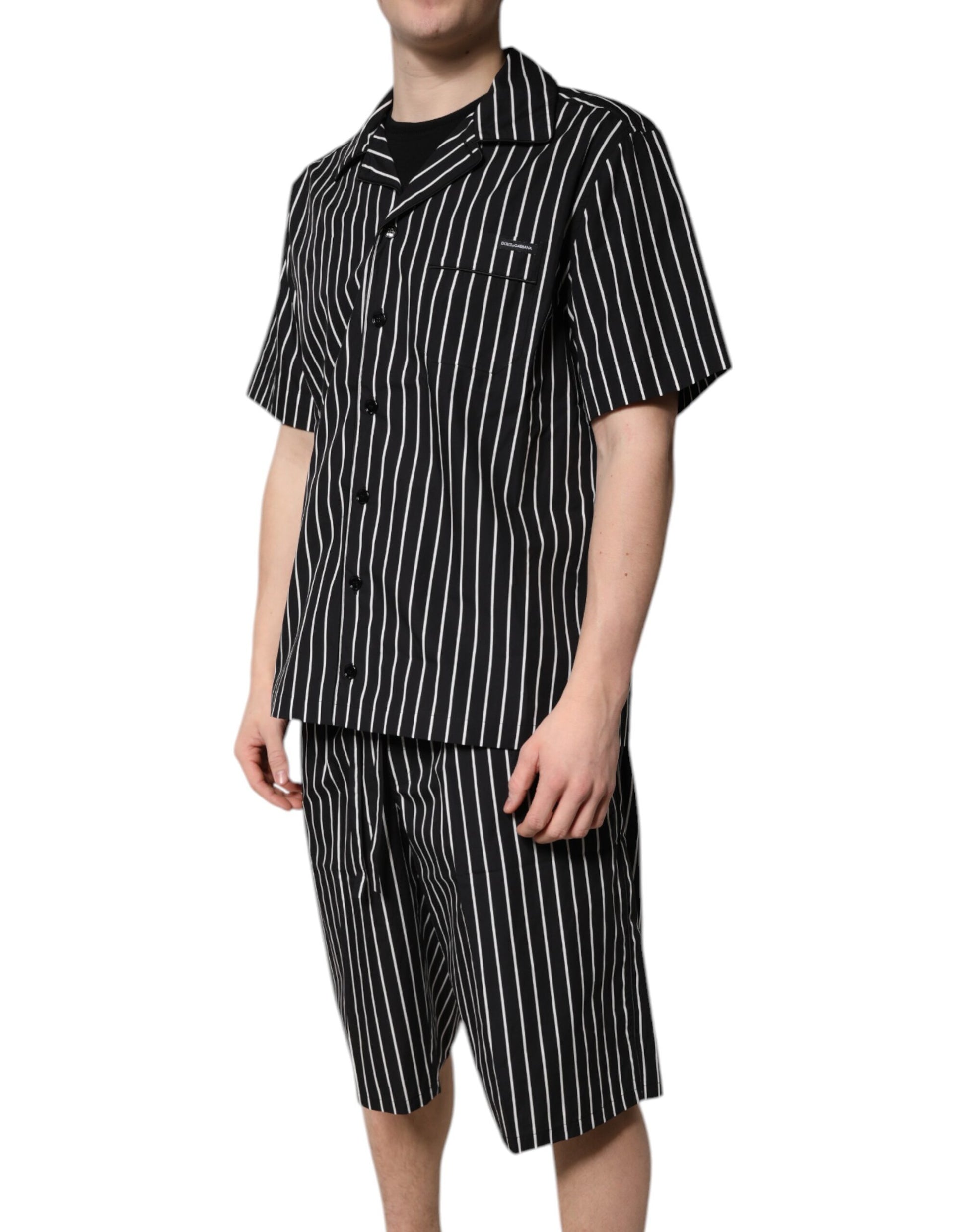 Dolce & Gabbana Black White Stripes Cotton Men Pajama Set Sleepwear - ClickThatClicks 