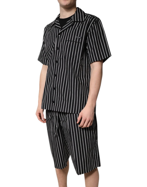 Dolce & Gabbana Black White Stripes Cotton Men Pajama Set Sleepwear - ClickThatClicks 